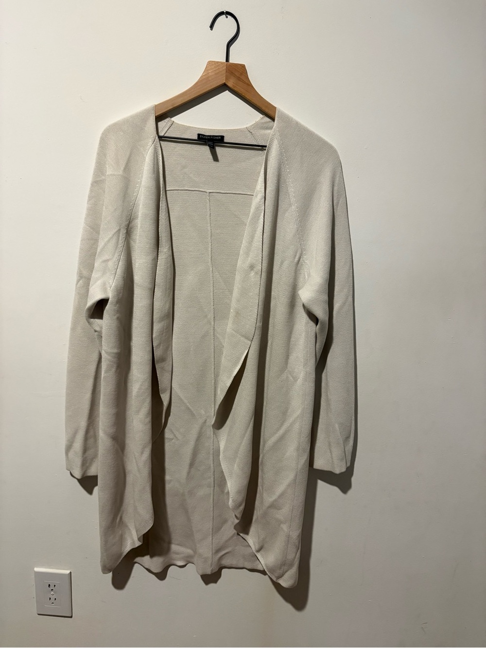 80% Silk 20% Organic Cotton Eileen Fisher Ivory Open-Front Women's Cardigan